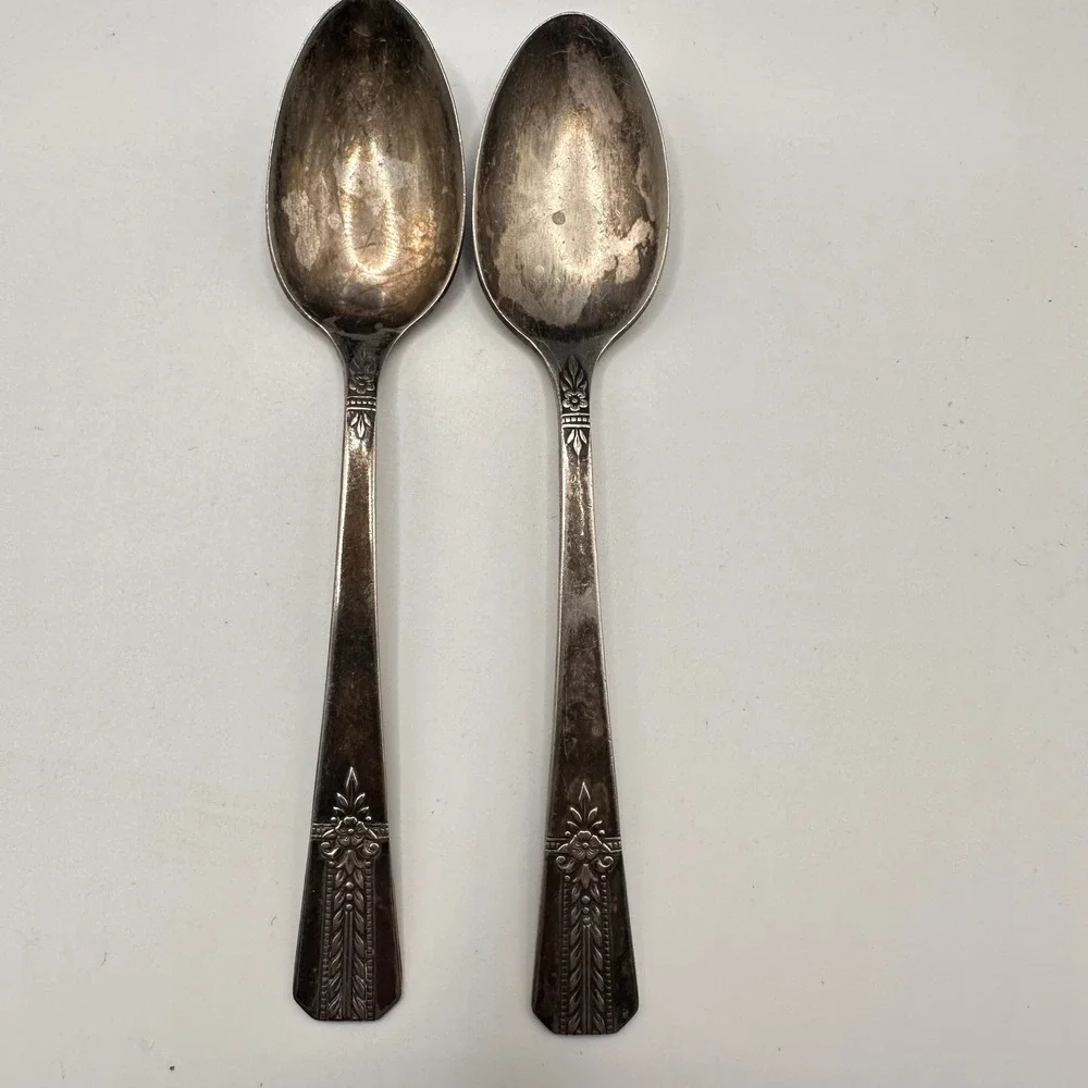 Vintage Vernon Silver Plate Spoons Set‎ of 2 Romford Art Deco Flatware demitasse